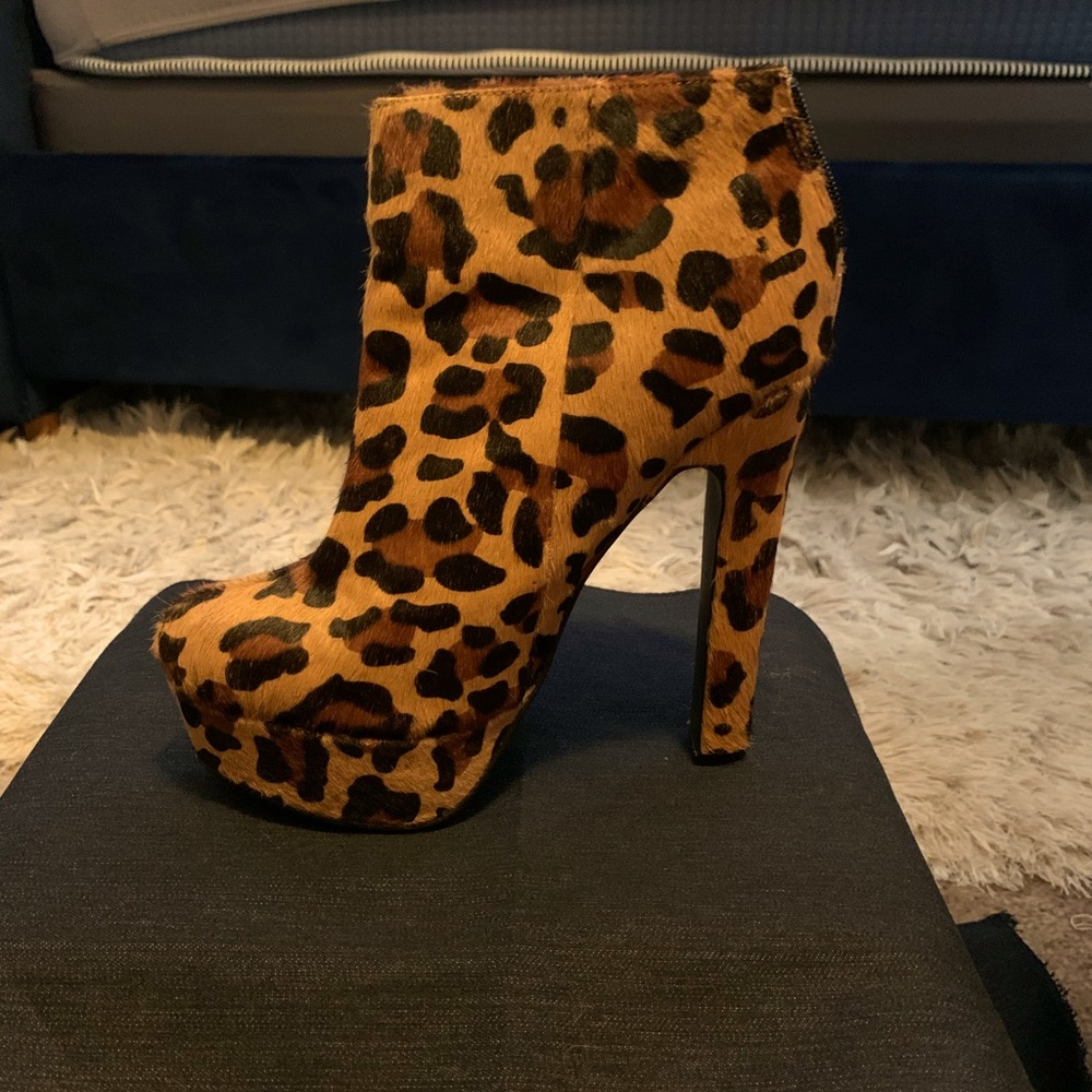 Colin Stuart leopard platform booties